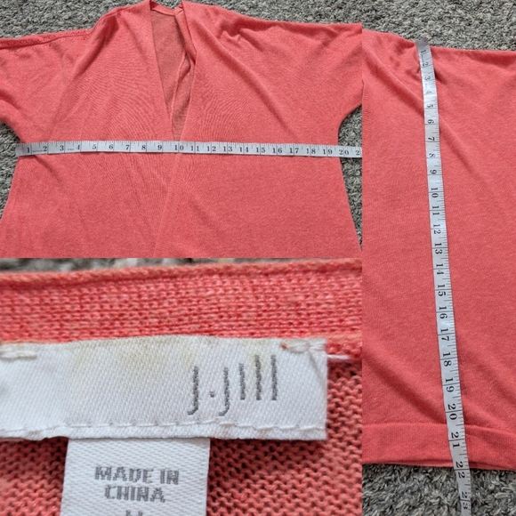 J Jill Peach Salmon Loose Knit Lightweight Linen Blend Open Cardigan Sweater M - Picture 8 of 8